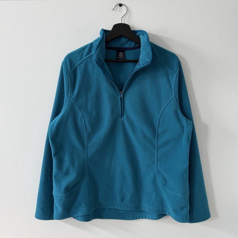 Lands End 1/4 Zip Pullover Fleece Jacket Sweater Womens XL Teal Blue Outdoor